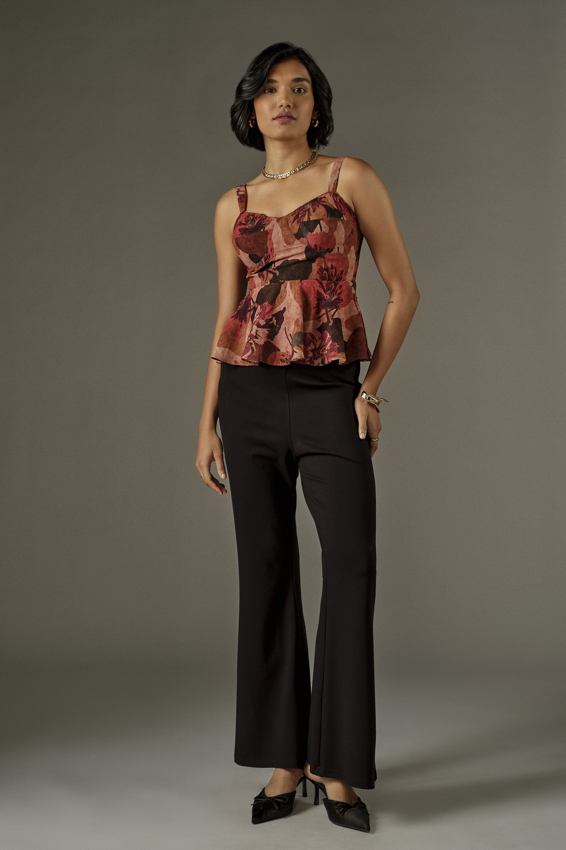 Fit & Flare Floral Print Top in Orange, Orange, image 2